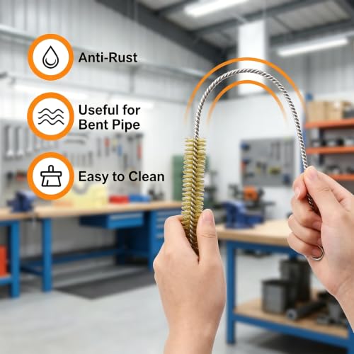 Tube Brush Kit 7 Pcs Brass Wire Brushes 12 Inch Long Pipe Cleaner with 6mm to 18mm for Engine Bore Auto Parts Cleaning