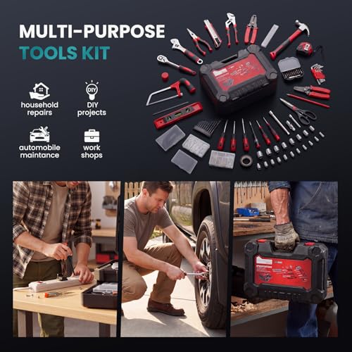 DUMOS 330-Piece Complete Homeowners Tool Box Set,Small Tool Kit for Home - color: Black Red, size: 15.7