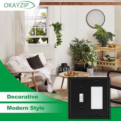 2 Pack Matte Black Decorative Combination Light Switch Covers Plate - size: 1 Toggle/1 Decorator 2 Pack