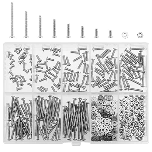 HELIFOUNER 250 Pieces #2-56 x 3/16" 1/4" 5/16" 3/8" 1/2" 5/8" 3/4" 1", Button Head Socket Cap Screws Bolts Washers Nuts Kit, Coarse Thread, Fully Machine Threaded, 304 Stainless Steel - size: #2-56, style: Button Head