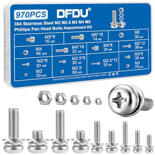 970PCS Machine Screws Assortment Kit Phillips Pan Head 304 SS M2-M5 - size: SS M2M2.5M3M4M5 970PCS