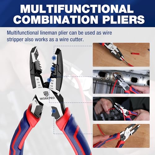 WORKPRO 6-in-1 Linesman Pliers with Wire Cutter and Stripper, 8 Inch