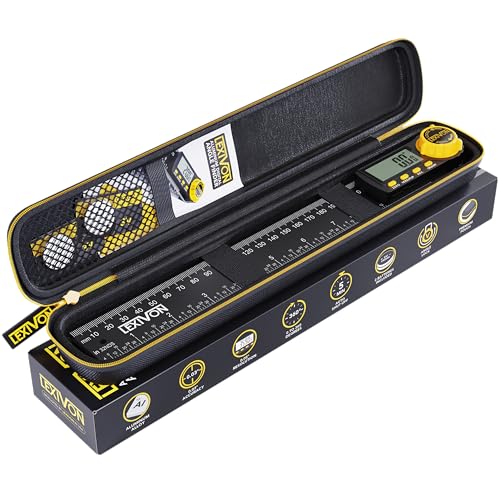 LEXIVON Aluminum Digital Angle Finder Gauge, 10-inch/250mm Multi-Purpose Protractor, Includes XL Display and Rugged Zippered Pouch (LX-DAF10) - size: 10 Inch