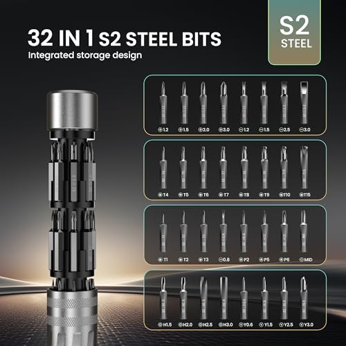 JOREST 32 in 1 Small Precision Screwdriver Set, Tool Gifts for Men Dad Him, Portable Multibit Screwdriver Repair Tool, EDC Pen Screwdriver for Glasses, Watches, MacBook, Laptop, PS5, Xbox, Electronics - style: Space Gray