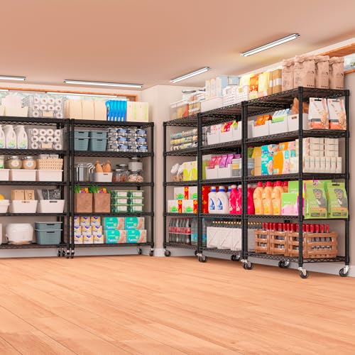 PrimeZone 36"W x 16"D x 79"H Wire Shelving with Wheels, 5-tier Metal Shelf - size: 36"W x 16"D x 79"H