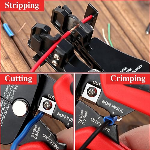 3 in 1 Automatic Wire Stripper Tool 7-Inch Heavy Duty Wire Stripping Crimping Cutting Pliers for 8-18 AWG Solid and Stranded Electrical Wire, Multifunctional Hand Tool for Electrician