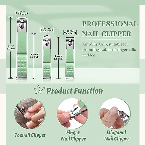Manicure Pedicure Set, Nail Clipper Set for Men Women, Professional Manicure Kit Pedicure Kit, Nail Care Kit with Green Travel Leather Bag, Set 12 in 1 - color: green