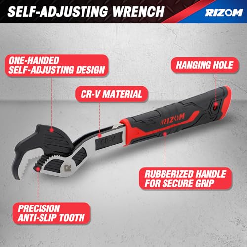 Rizom Pipe Wrench Set, 6” 8” 10” Self Adjusting Wrench, Plumbers Wrench with Self Tightening Function for 9/32”-1 3/8” (7-35mm) Pipe Fittings and Nuts - color: Red