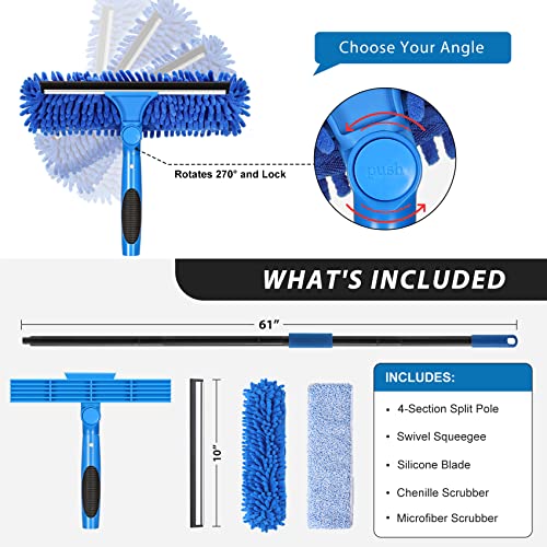 VITEVER Professional 69'' Window Squeegee Cleaner Tool with Extension Pole, 2-in-1 Squeegee for Window Cleaning Kit with Scrubber and Rotating Head, 1 Blade 2 Scrubber - size: 69 inches