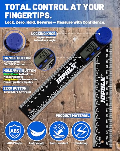 Digital Angle Finder Tool, 7 Inch Digital Protractor with LCD Display, 0-360° Angle Finder Tool Digital, Construction Protractor & Ruler with Dual Battery for Woodworking, Construction
