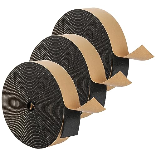 Jucoan 99 Feet Weather Stripping Foam Seal Tape, 2 Inch Wide x 1/8 Inch Thick Self Adhesive Foam Insulation Tape Weatherstrip Soundproof Tape for Pipe, Window Door Air Conditioner Seal, 3 Rolls - size: 2 In x 1/8 In x 99 Ft