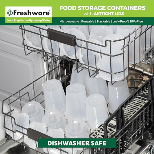 Freshware [60 Count] 8, 16, 32 oz, 20 sets each size Food Storage Containers with Lids,Plastic Deli Containers, Meal Prep Containers, Microwave and Freezer Safe,Stackable, Leakproof, BPA Free, Clear - color: Clear, size: 8, 16, 32 oz - 60 Set