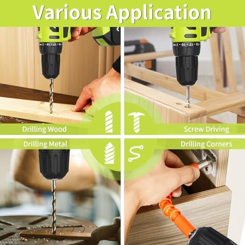 PULITUO'S 20V Cordless Drill/Driver, Electric Screwdriver - 2 Batteries, 30Nm, 21+1 Torque, 2 Speed, Keyless 3/8" Chase Drill with LED Light, Kit for Home (Green) - style: 20V Drill (green)- double