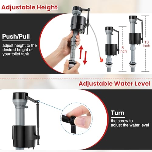 Saillong Universal Toilet Flusher Replacement Kit, Fill Valve, 2-Inch Flapper, Side Mount Handle Lever, Water-Saving, Adjustable Toilet Repair Kit Inside Tank, Easy to Install(1 Set,Black, Red) - color: Black, Red