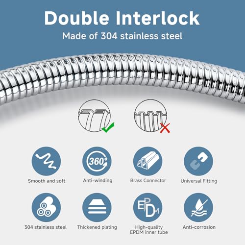 59Inches 304 Stainless Steel Shower Hose Extra Long Chorme - color: Chrome, size: 59 Inches