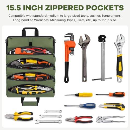 ANILD 15.5 Inch Extra Long Tool Bag Roll Up, Roll Up Tool Bag Organizer - color: Green, size: Large