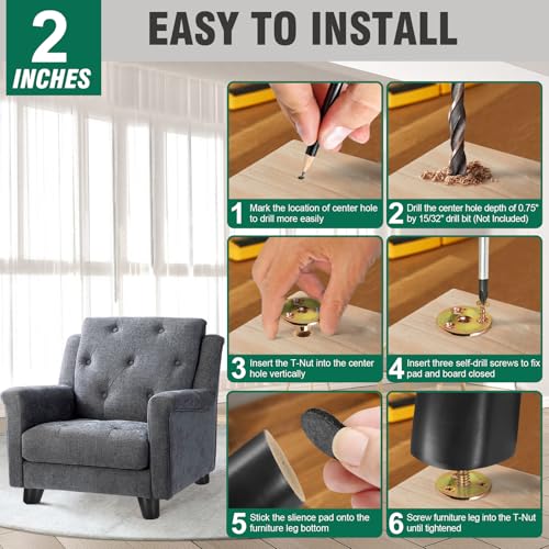 FoDau770 Rubber Wood Legs 2", Slant Taper, 5/16"-18 Thread, Black, 4pcs | Wood Couch legs - Mid Century Sofa Legs - Furniture legs Replacement for Cabinet Dresser Chair Ottoman - color: Black, size: 2 Inch - Slanted (80°)