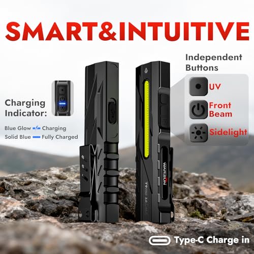 WARSUN T9PRO Pocket Flashlight Rechargeable, 1500 Lumen EDC Flashlight with Magnet Base and Clip, Compact Work Light for Dog Walking, Camping, Car Repair, Home Repair, Power Outages and Everyday Carry