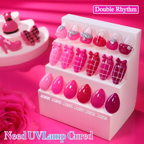 Double Rhythm 28Pcs 0.5Oz Gel Nail Polish Set Same Color Same Bottle Gel Polish Kit Nail Art Manicure Salon DIY at Home for Women (Bright Pitaya Pink Purple Red Collection-T24-13) - color: Bright Pitaya Pink Purple