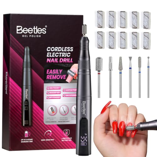 Beetles Cordless Nail Drill Kit, 6 Drill Bit 35 Speeds Electric Nail File - color: B - Grey