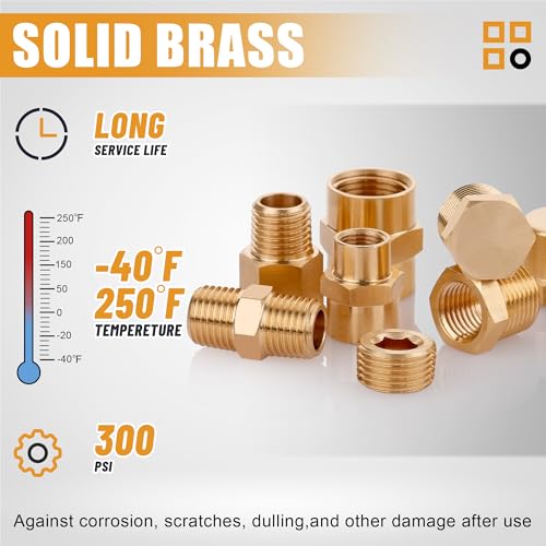 106PCS Brass Pipe Fittings Assortment Kit,1/8" 1/4" 3/8" 1/2" NPT