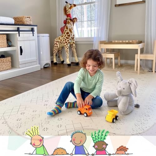 Yay Mats Stylish Extra Large Puzzle Play Mat, Thick, Soft, Non - Toxic Foam Covers 6 ft x 4 ft. Expandable Tiles with Edges - EVA Foam Play Mat for Floor (Carter Mudcloth Tan) - color: Carter Mudcloth Tan