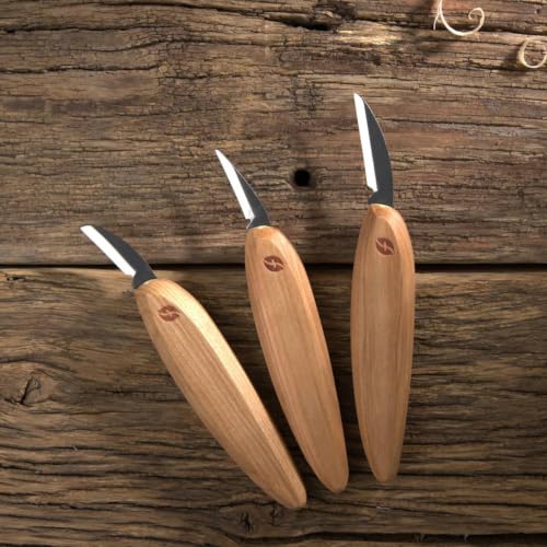 Flexcut Premium Series Wood Carving Tool Set, 3-Knife Starter Kit with Cutting, Detail, and Roughing Knives, Ergonomic Cherry Wood Handles, USA Made