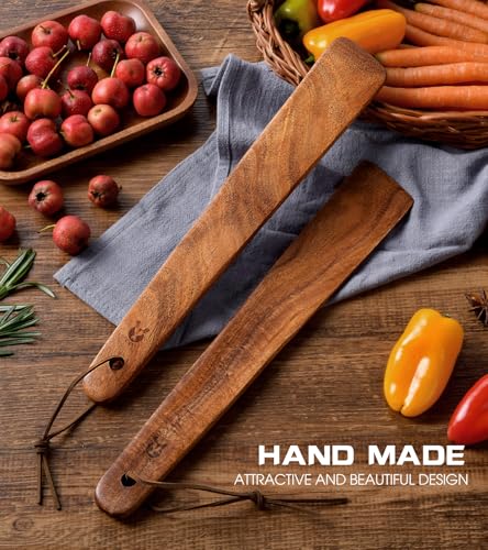 12" Teak Wooden Spatula for Cooking, 2Pcs Wood Turner Scraper for Cast Iron - size: 2PCS Wooden Spatula