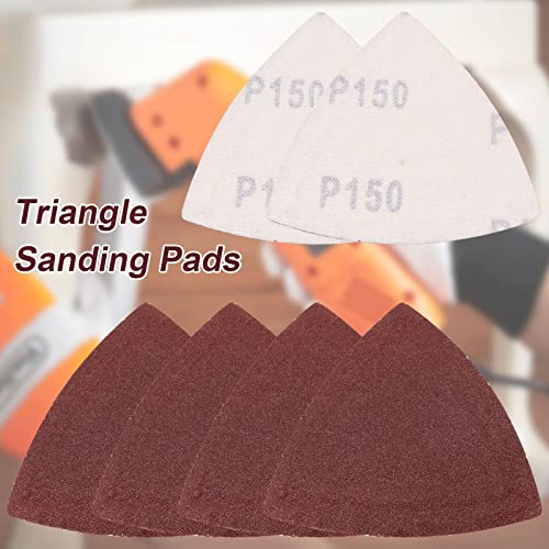 120 Pcs Triangle Sanding Pads, 150 Grits Detail Sander Sandpaper Hook and Loop Sanding Sheet,3-1/8"(80mm) Triangular Sandpaper for 3-1/8" Oscillating Multi Tool, No Holes - size: 150 Grit, style: No Hole