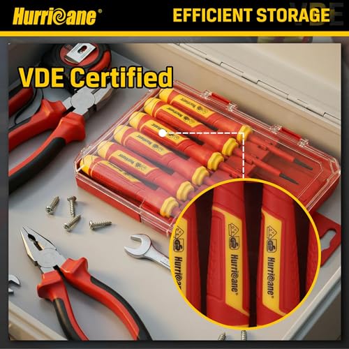 HURRICANE 6-Piece Insulated Precision Screwdriver Set, 1000V VDE Certified Small Electrician Screwdrivers with Magnetic Tips, PH000-PH0 & SL2.0-3.0mm for Terminal Blocks, Household Electrical Repairs - size: 6 pc Basic Mini Insulated Screwdriver
