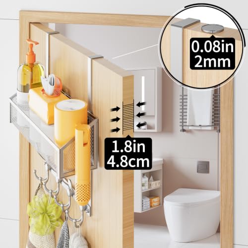 Kaiferty Over The Door Hooks Organizer, Coat Rack Over The Door Storage Hanger Towel Rack, Back of Door Storage Organizer for Bathroom,Bedroom,Kitchen,Office (Silver, 2-Tier) - color: Silver, size: 2-Tier