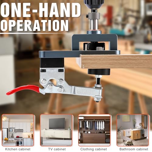 Metal Concealed Hinge Jig, 35MM Cabinet Hinge Jig Drilling Hole Puncher with Quick Clamp， Accurate Hinge Drill Jig Woodworking Tool for Doors Cabinets Hinges Mounting (Gray) - color: Gray