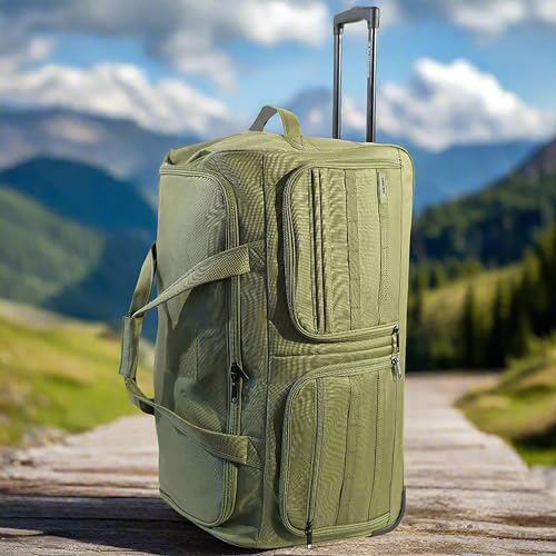 US Army ROMEO 31-inch Large Tactical Duffel Bag with Wheels | Heavy Duty Material, Molle Webbing, Water Resistant Military Rolling Bag for Travel, Deployment, and Camping - Tactical Green - color: Tactical Green, size: 31-inch