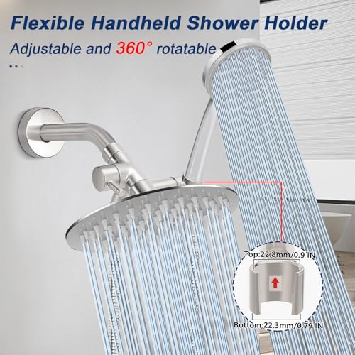 NearMoon Solid Brass Shower Arm Diverter with Handheld Mount, G1/2 3-Way Diverter Valve with Holder Bathroom Universal System Replacement Part for Hand and Fixed Shower Head (Brushed Nickel) - color: Brushed Nickel