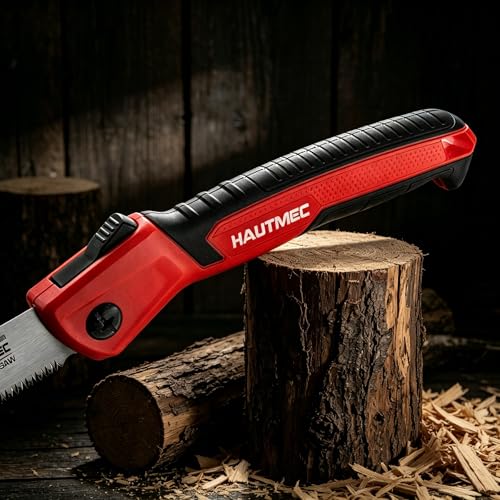 HAUTMEC 7" Folding Pruning Hand Saw for Tree, Garden & Camping | SK5 Steel Blade, Folded Pocket Size, Backpacking, 9 TPI Triple-Cut, Limb & Wood Cutting, ABS & TPR Grip, Survival Gear