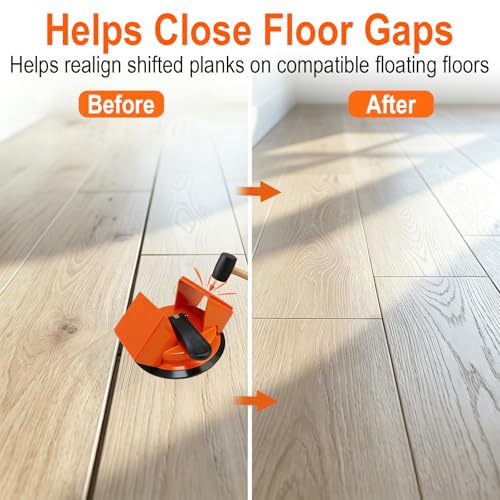 Floor Gap Fixer Tool,Floor Gap Repair Tool with 45°Dual Sided Striking Surface,Enhanced Suction Cup,Gap Cleaning Tool&Reusable Sticky Pads for Laminate,Vinyl,LVP,Hardwood Floating Floors