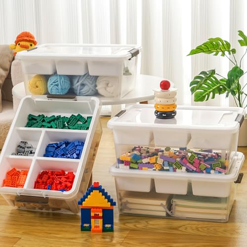 17QT Clear Plastic Craft Storage Box with Removable Tray & Lid - 2 packs - size: 2Pack-17QT