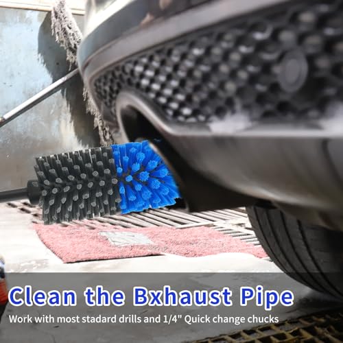 Wheel Brush, Soft Drill Wheel Cleaner Brush, Drill Brush for Car Wheel, No Scratches Highly Dense and Durable Car Wheel Brush Rim Tire Car Cleaning Brush for Wheels, Rims, Engines, Exhaust - color: Blue+grey
