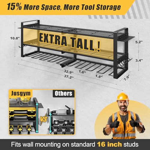 Power Tool Organizer Wall Mount, 350LBS Capacity, 3 Tier, 8 Drill Holders - size: 32.8" Width 3-Tier