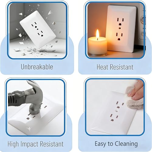 ZEFTV 6 Pack Duplex Outlet Covers Wall Plates 1-Gang Switch Outlet Electrical Cover Plate Unbreakable Thermoplastic Faceplate for Light Receptacle Outlet Switch, Glossy White - color: Single Outlet covers, size: 6 Pack