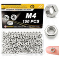 150Pcs M4 Stainless Steel Hex Nuts M4-0.7 Metric 304 A2-70 - size: Metric M4;150pcs