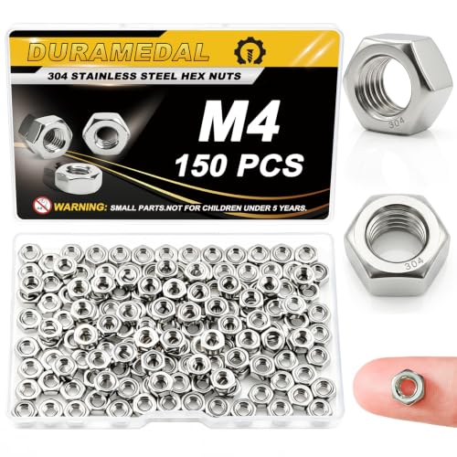 150Pcs M4 Stainless Steel Hex Nuts M4-0.7 Metric 304 A2-70 - size: Metric M4;150pcs