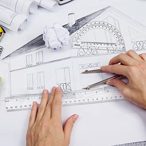 Zonon 2 Pcs 12 Inch Clear Ruler and 6 Inch Plastic Protractor Set, Clear - color: Clear