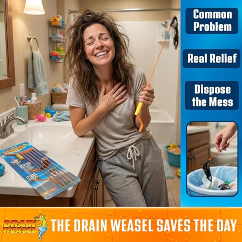 FlexiSnake Drain Weasel Sink Snake Hair Clog Remover Tool Kit, 3 Wands