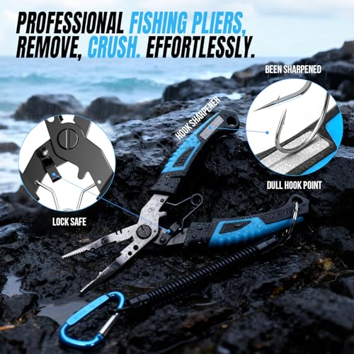 PLUSINNO Fishing Gear, Fishing Tools, Fishing Accessories, Corrosion Resistant Fishing Pliers Kit, Fishing Knife, Floating Fish Lip Gripper Fishing Gifts for Men, Gifts for Fishermen - style: 7pcs Fishing Tools