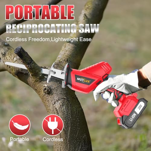 Cordless Reciprocating Saw, Electric Saw with Battery and Charger, 20V Battery Power Saws, 0-3500 SPM Variable Speed, Tool-Free Change, 4 PCS Blades for Wood PVC Metal Pipe Tree Cutting, 2 Batteries - style: Red 2 Batteries