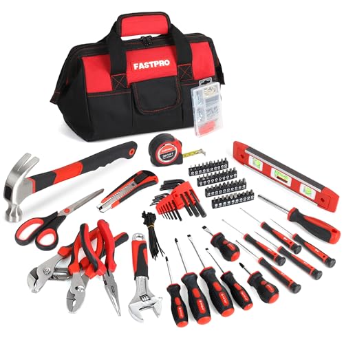 FASTPRO 220-Piece Home Tool Set, Household Repairing Tool Kit, Red - color: Red