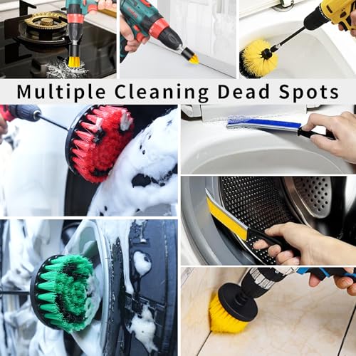 32 Pack Drill Brush Attachments Set Scrub Pads Sponge Buffing Pads Crevice Cleaning Brush for Home Bathroom Car Kitchen Corners Sink Stubborn Stains Tiles Car Polishing Kit