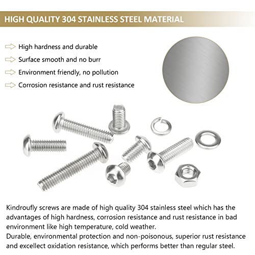 148 Pieces M6 x 10/12 /16/20 /25/30 /35mm Button Head Socket Cap Screws Nuts Washers Assortment Kit, 304 Stainless Steel, Fully Machine Thread - size: M6, style: Button Head
