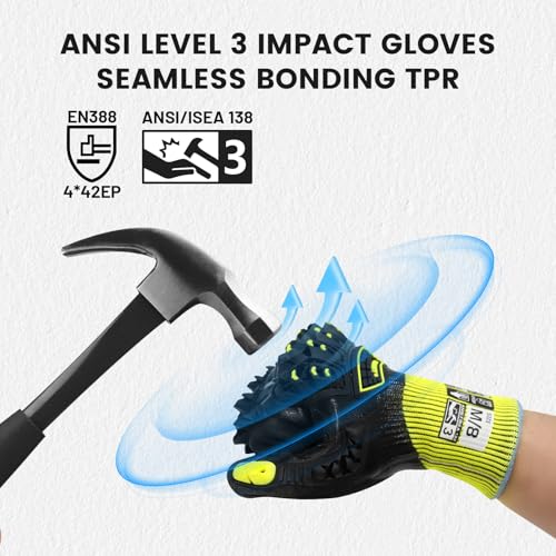 Safety Work Gloves, A5 Cut Resistant Gloves For Men Women, Level 3 | Impact Gloves with TPR, Abrasion Level 4 - size: Medium